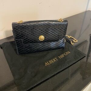 Albert Nipon Black Quilted Shoulder Bag with Gold Chain Strap
